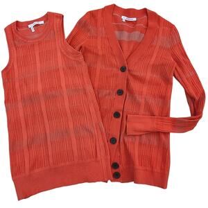 Derek Lam Women's 10 Crosby Orange Silk Layered Cardigan Set sz P Plaid Basic